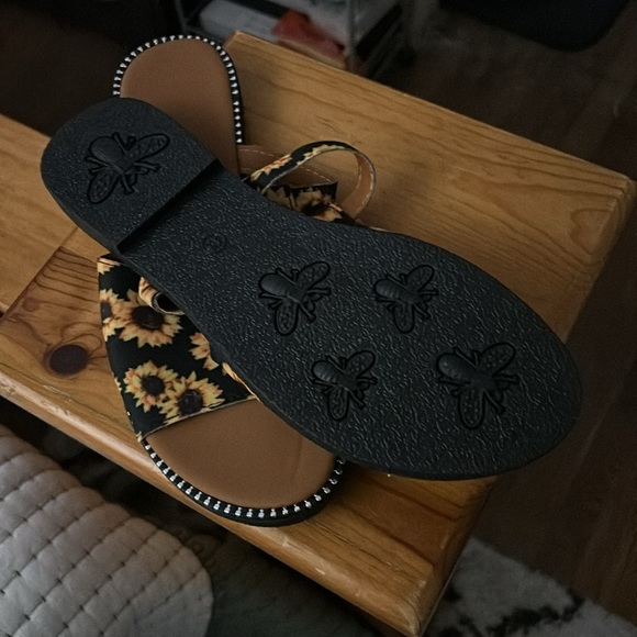 Women's Sunflower Print Slide Sandals, Casual Open Toe Flat Summer Shoes - Picture 3 of 7